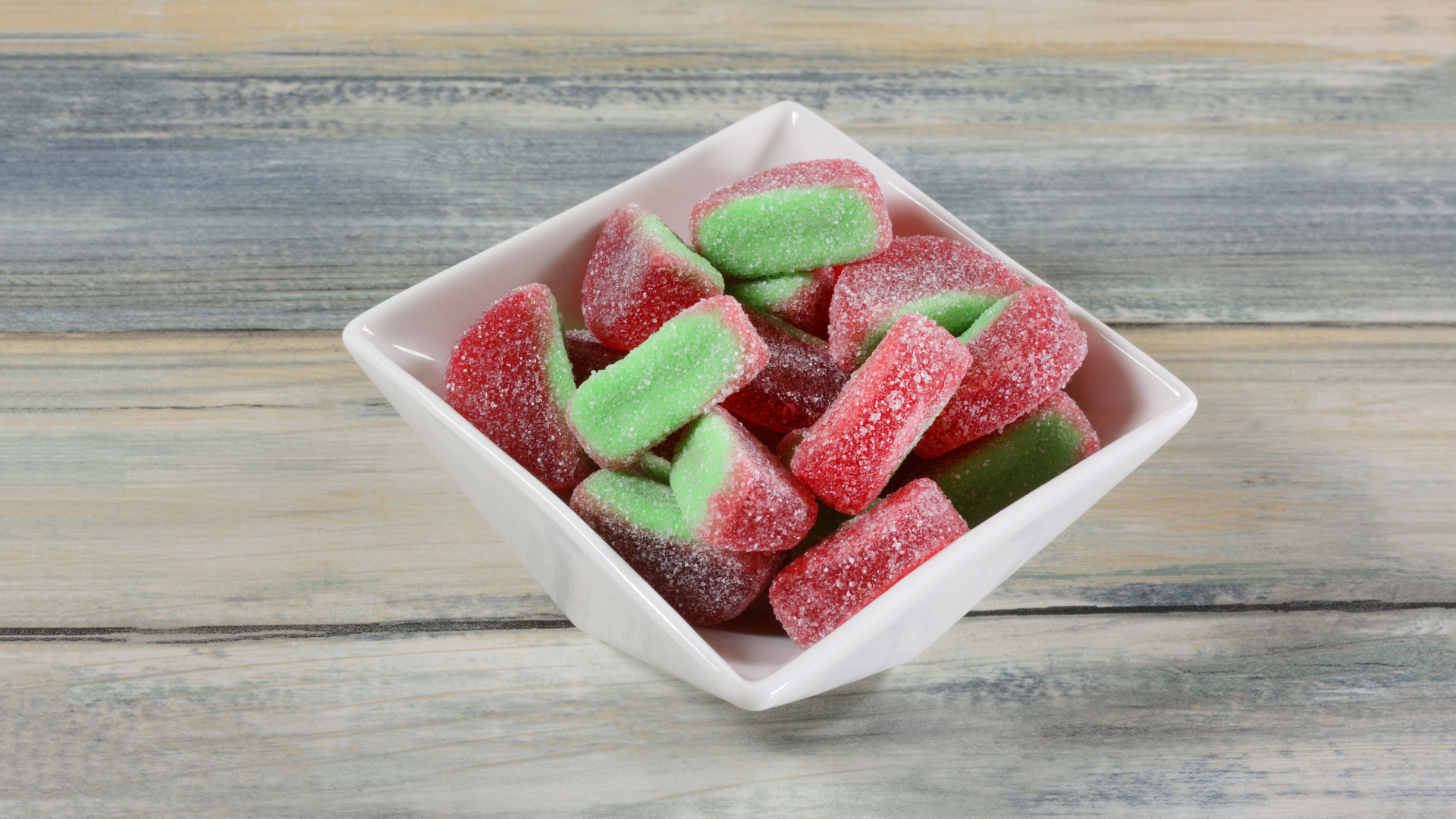 Bowl of better-for-you gummy candy made with IMO (isomalto oligosaccharides)